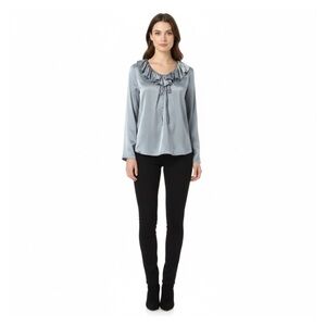 Moschino Cheap & Chic Ruffle Neck Long Sleeve Blue Blouse